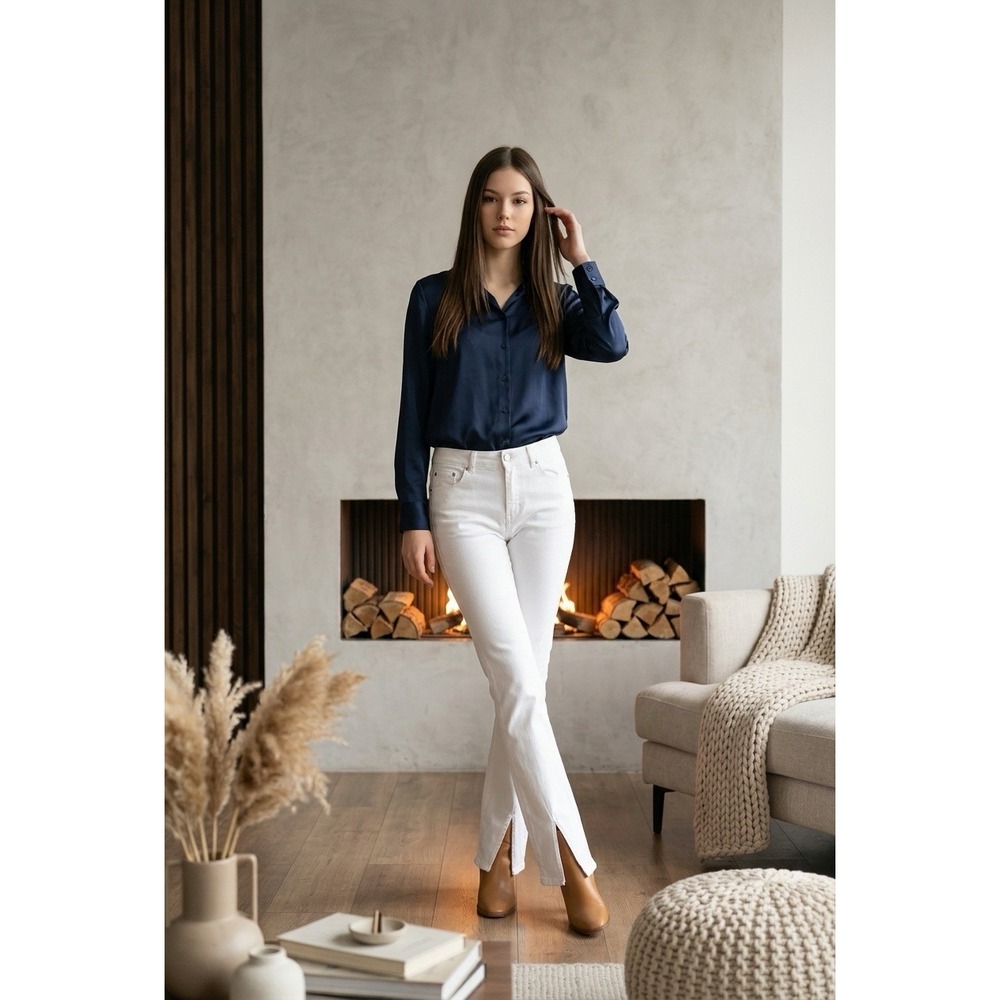 NWT FRAME White Raw Edge Waistband Split Hem Slim Jeans Size 24 NEW